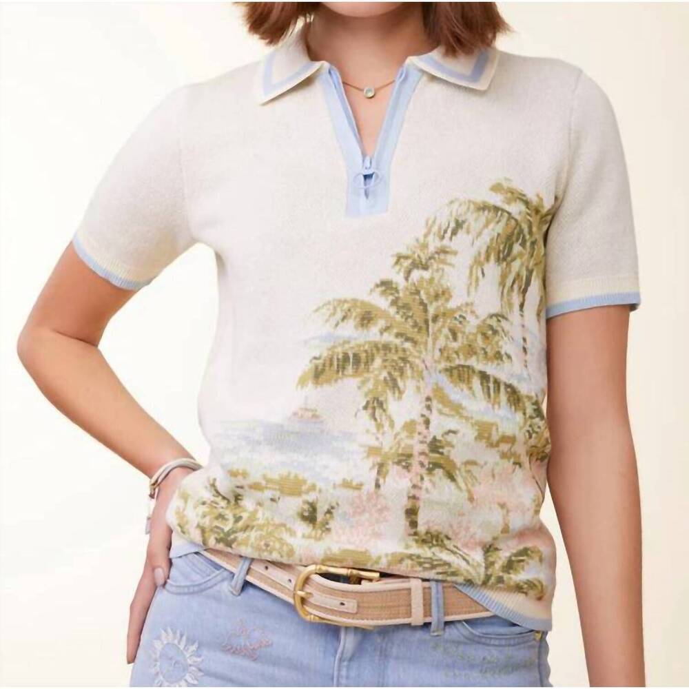 NEW SPARTINA 449 odessa knit polo top in overboard coastal dreams